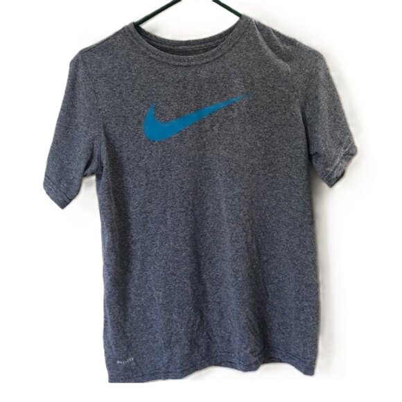 Nike Boys XL Gray Dri-FIT T-Shirt | Blue Swoosh Logo | Lightweight - Picture 1 of 10